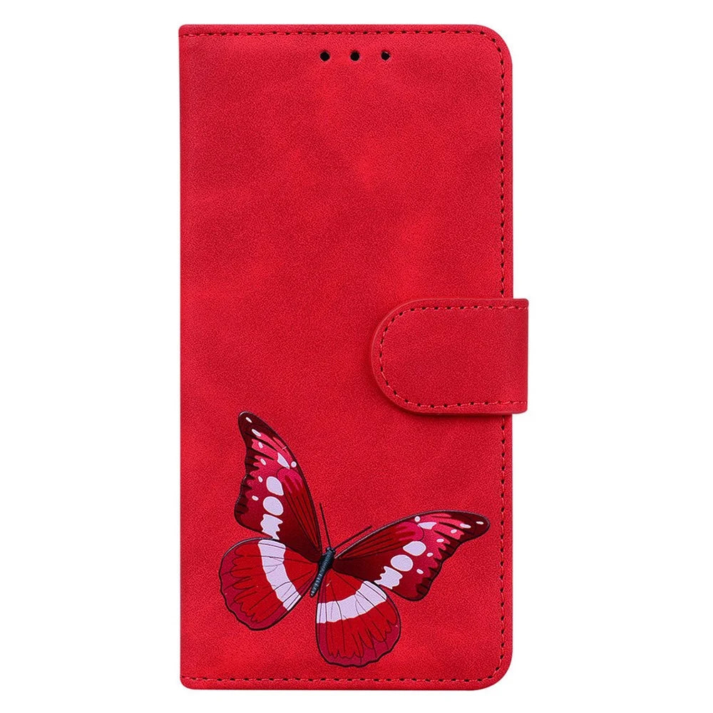 For Samsung Galaxy S23 FE Butterfly Printing Flip Stand Wallet Case Leather Anti-drop Phone Cover - Red - 7