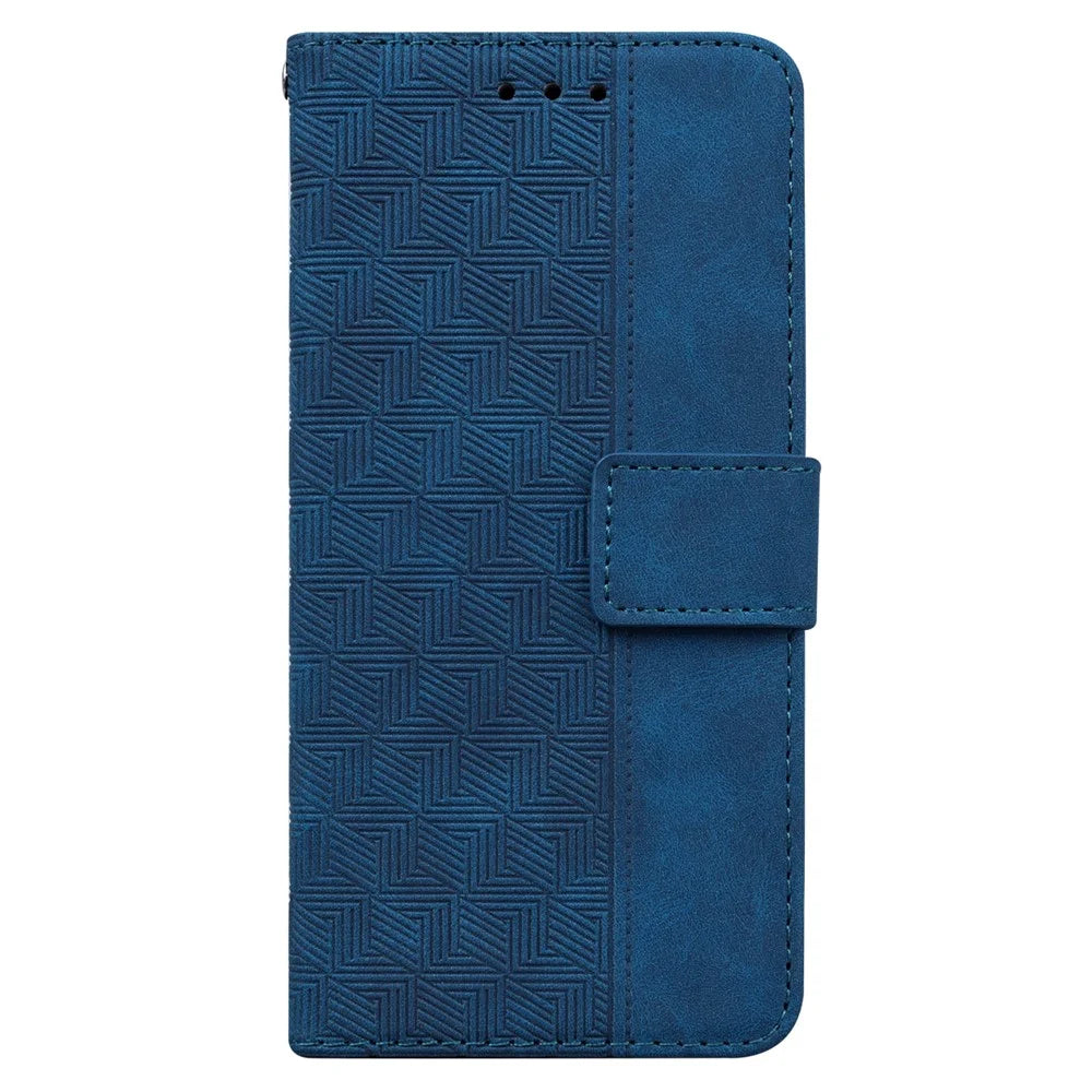 For Samsung Galaxy S23 FE Geometry Imprinted Stand Shell PU Leather Wallet Phone Cover - Blue - 6