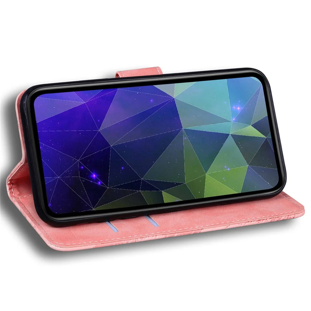 Solid Color Phone Case for Samsung Galaxy S23 FE PU Leather Wallet Stand Protective Cover - Pink - 3