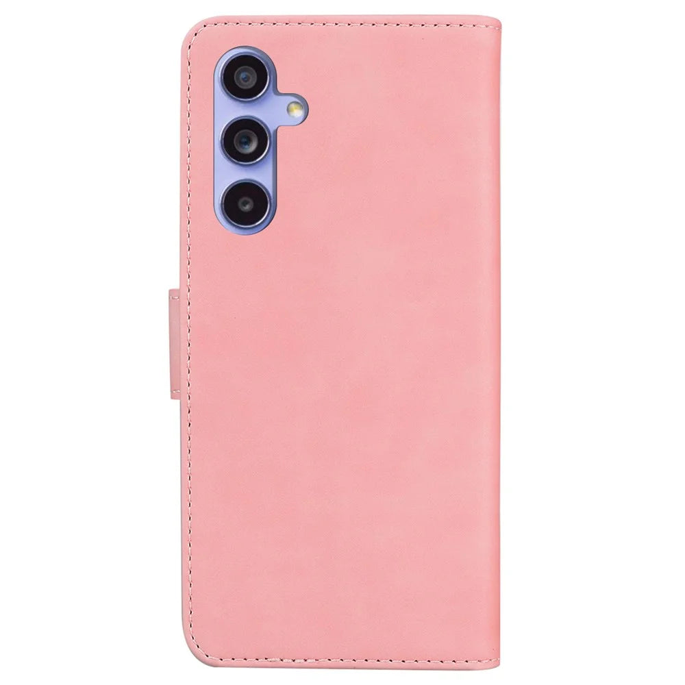 Solid Color Phone Case for Samsung Galaxy S23 FE PU Leather Wallet Stand Protective Cover - Pink - 7
