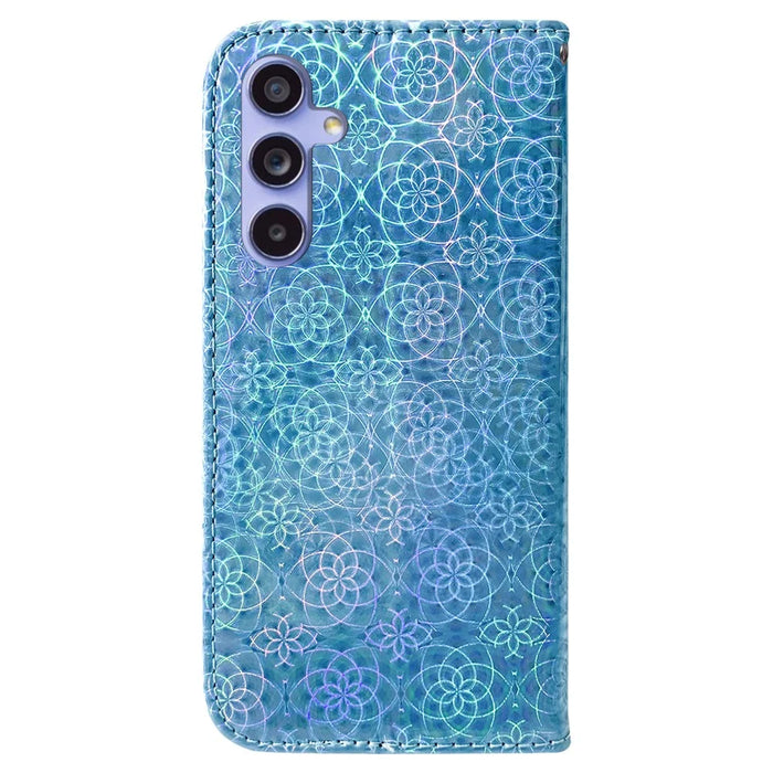For Samsung Galaxy S23 FE Dazzling Flower Pattern Phone Wallet Case PU Leather Stand Cover - Blue - 6