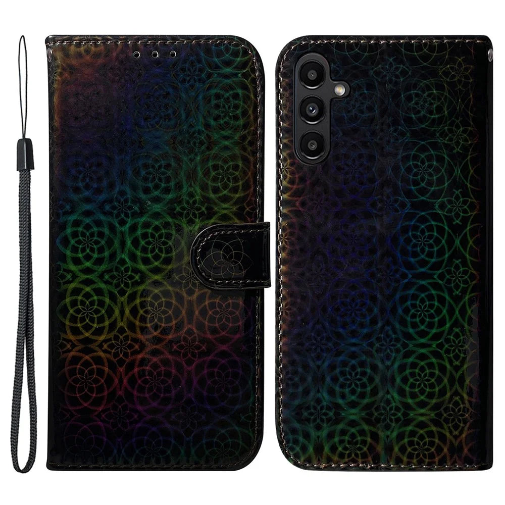 Wallet Case for Samsung Galaxy A25 5G (Global) (161.0 x 76.5 x 8.3mm) , Dazzling Flower Pattern Stand Cell Phone PU Leather Anti-drop Cover - Black - 1