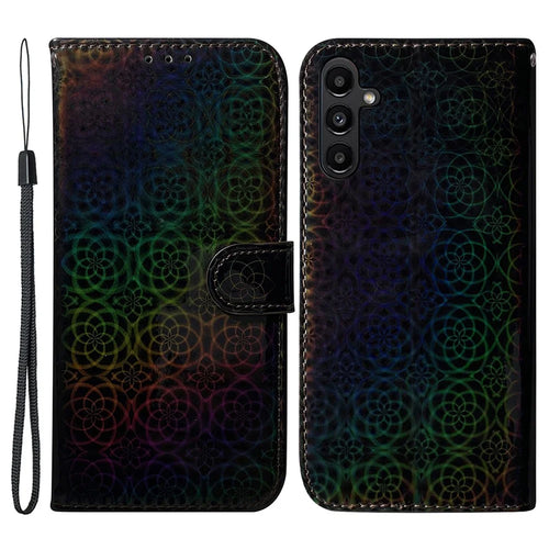 Wallet Case for Samsung Galaxy A25 5G (Global) (161.0 x 76.5 x 8.3mm) , Dazzling Flower Pattern Stand Cell Phone PU Leather Anti-drop Cover - Black - 1