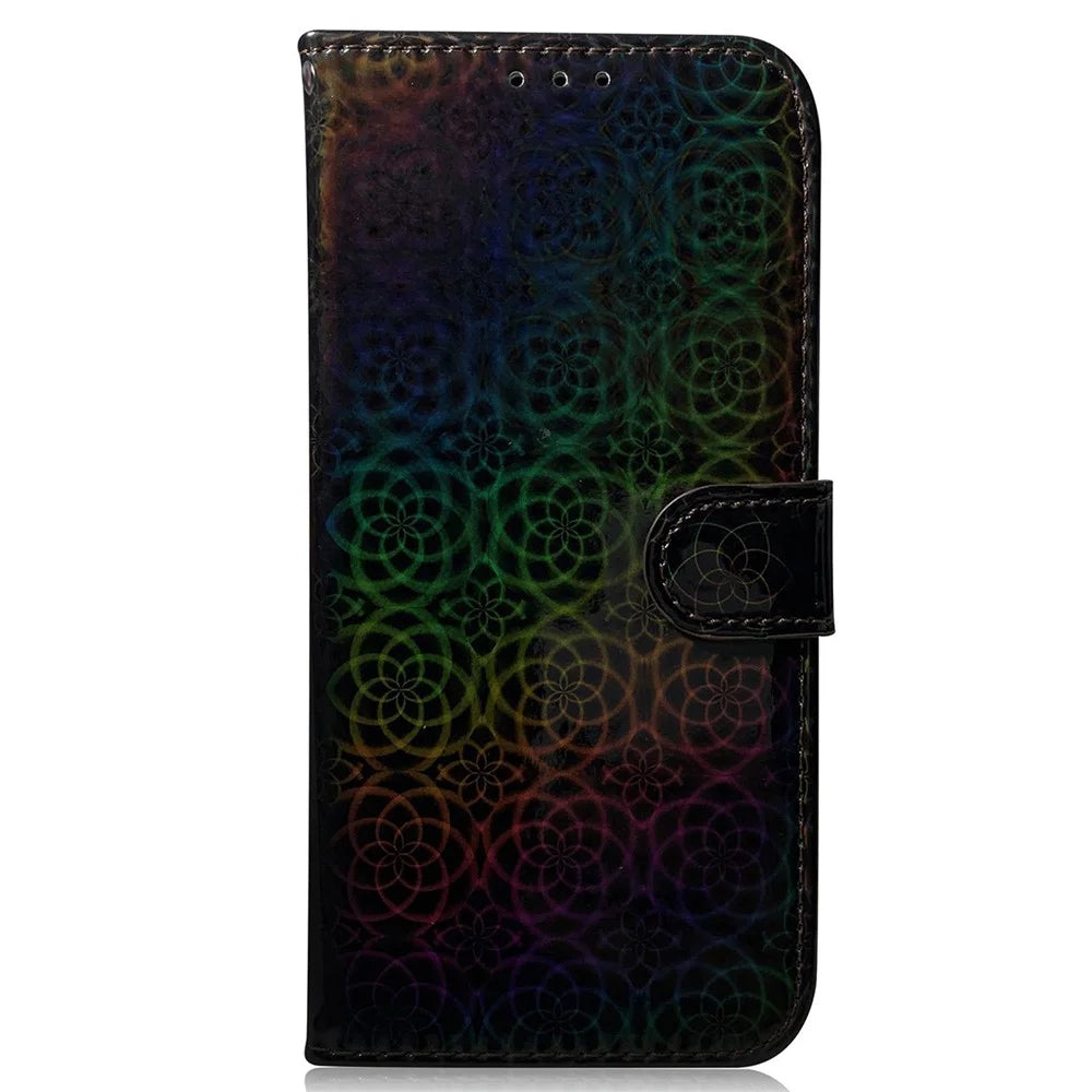 Wallet Case for Samsung Galaxy A25 5G (Global) (161.0 x 76.5 x 8.3mm) , Dazzling Flower Pattern Stand Cell Phone PU Leather Anti-drop Cover - Black - 6
