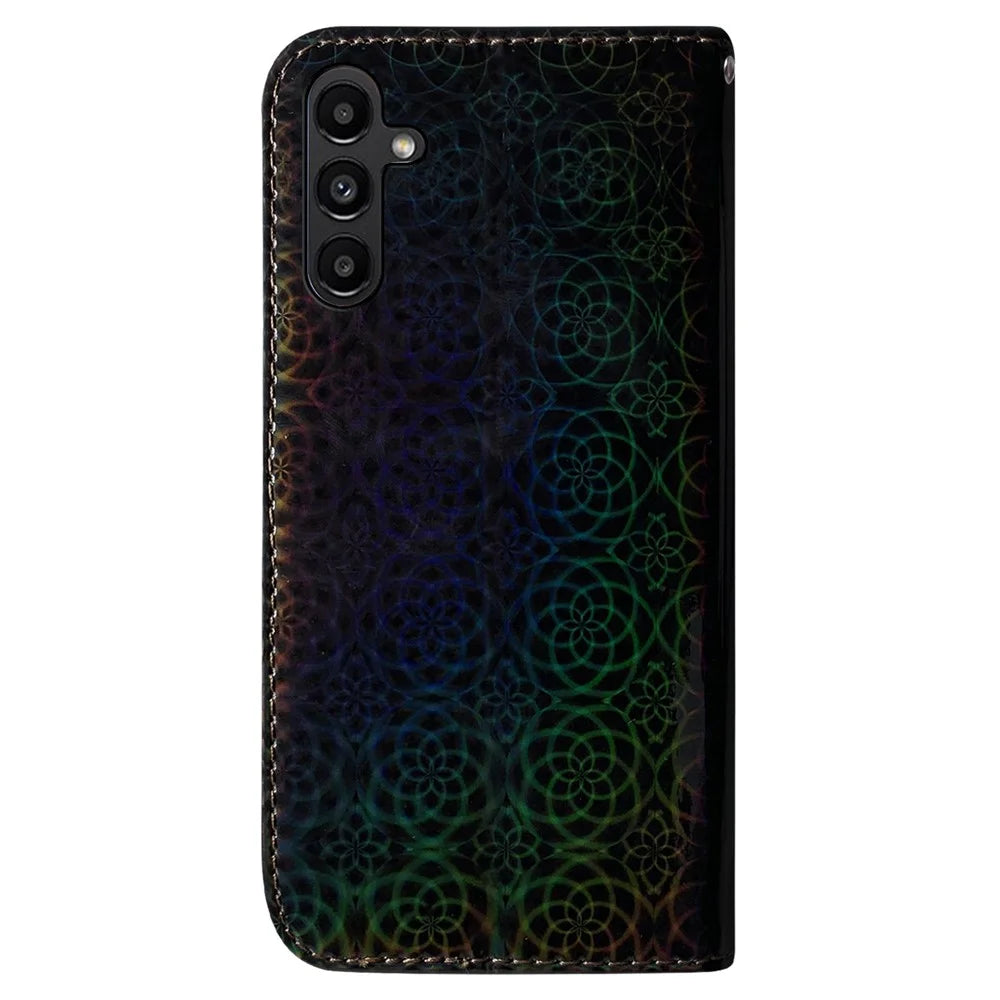 Wallet Case for Samsung Galaxy A25 5G (Global) (161.0 x 76.5 x 8.3mm) , Dazzling Flower Pattern Stand Cell Phone PU Leather Anti-drop Cover - Black - 7