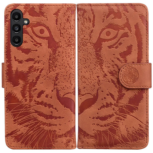 Protective Case for Samsung Galaxy A25 5G (Global) (161.0 x 76.5 x 8.3mm) , Tiger Imprint PU Leather Folio Flip Cover Wallet Phone Shell - Brown - 1