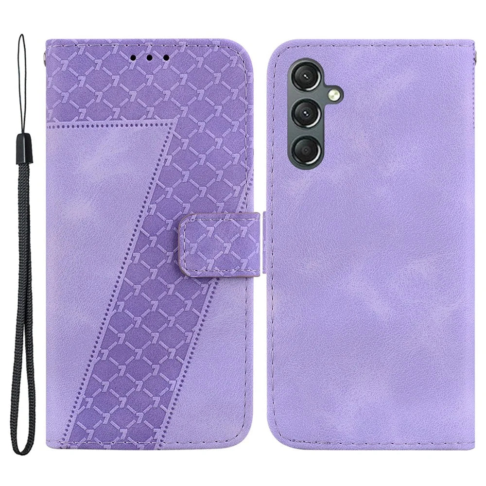 For Samsung Galaxy A25 5G (Global) (161.0 x 76.5 x 8.3mm) Phone Cover 7-Shape Imprinted PU Leather Wallet Stand Case - Purple - 1