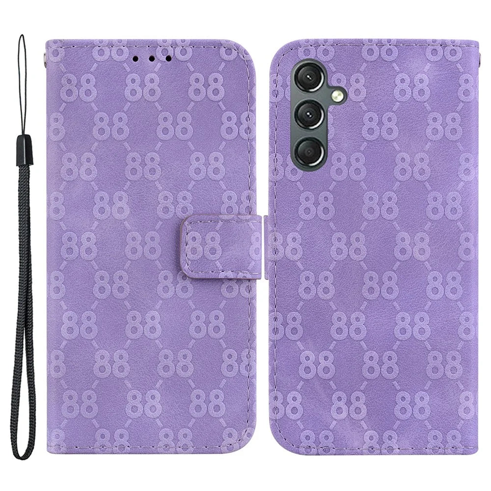 For Samsung Galaxy A25 5G (Global) (161.0 x 76.5 x 8.3mm) Leather Wallet Stand Case Double 8-Shape Imprint Phone Cover - Purple - 1