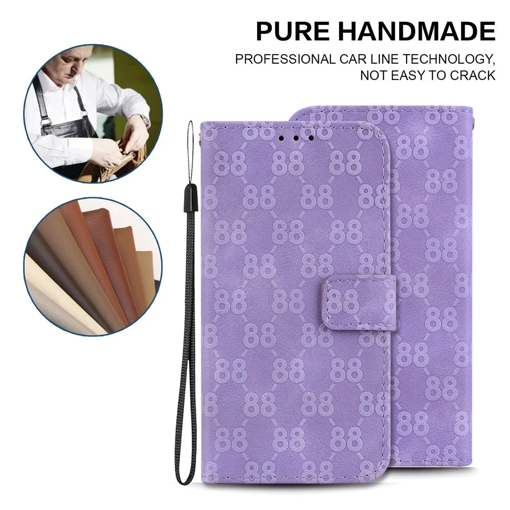 For Samsung Galaxy A25 5G (Global) (161.0 x 76.5 x 8.3mm) Leather Wallet Stand Case Double 8-Shape Imprint Phone Cover - Purple - 5