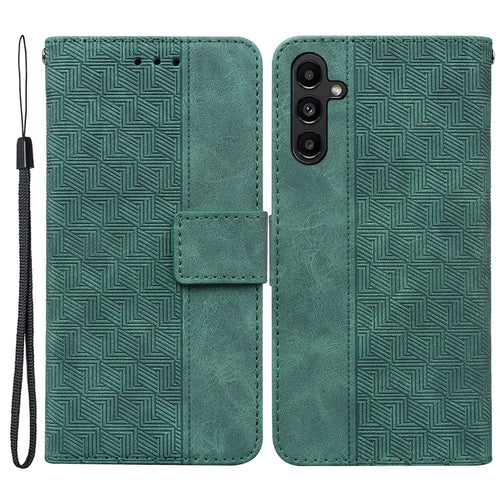 Geometry Imprinted Shell for Samsung Galaxy A25 5G (Global) (161.0 x 76.5 x 8.3mm) , PU Leather Flip Cover Wallet Phone Case - Green - 1