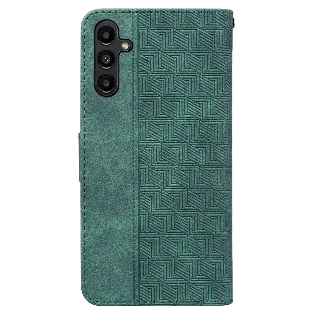 Geometry Imprinted Shell for Samsung Galaxy A25 5G (Global) (161.0 x 76.5 x 8.3mm) , PU Leather Flip Cover Wallet Phone Case - Green - 7