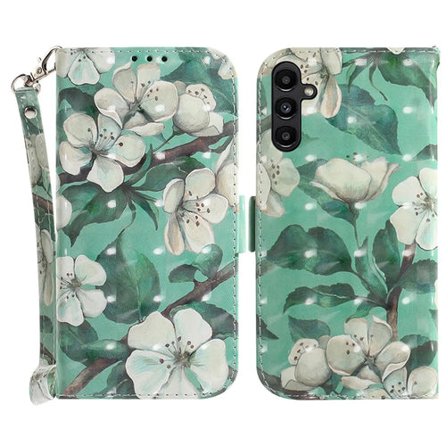 For Samsung Galaxy A25 5G (Global) (161.0 x 76.5 x 8.3mm) PU Leather 3D Pattern Printing Stand Wallet Cover with Strap - Watercolor Flowers - 1