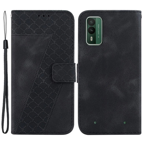 For Nokia XR21 Shockproof 7-Shape Imprinted Phone Cover PU Leather Wallet Stand Flip Case - Black - 1