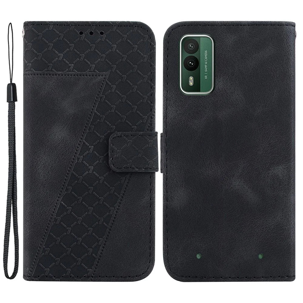 For Nokia XR21 Shockproof 7-Shape Imprinted Phone Cover PU Leather Wallet Stand Flip Case - Black - 1