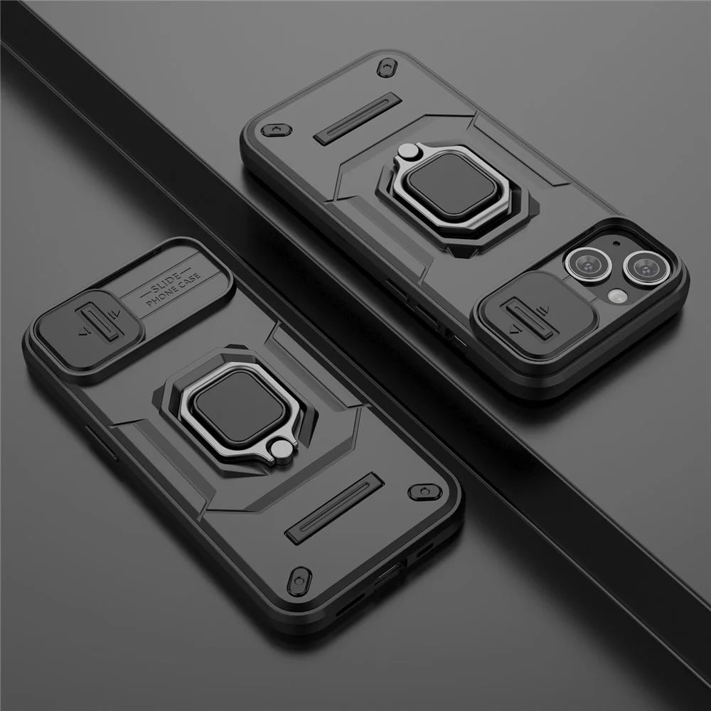 Mobile Phone Shell for iPhone 14 , PC+TPU Phone Case Slide Lens Protection Kickstand Back Cover - Black - 2