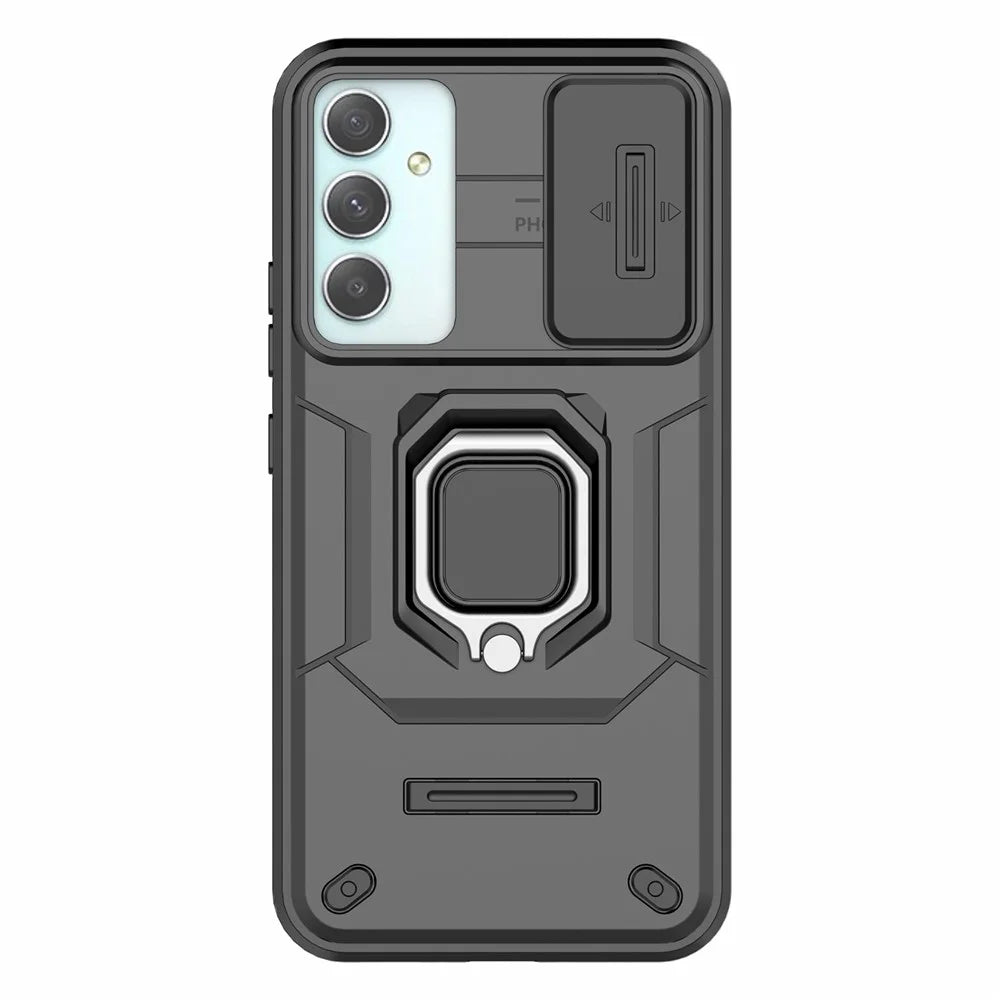 PC+TPU Back Shell for Samsung Galaxy A34 5G , Phone Case Slide Lens Protection Bump Proof Kickstand Cover - Black - 2