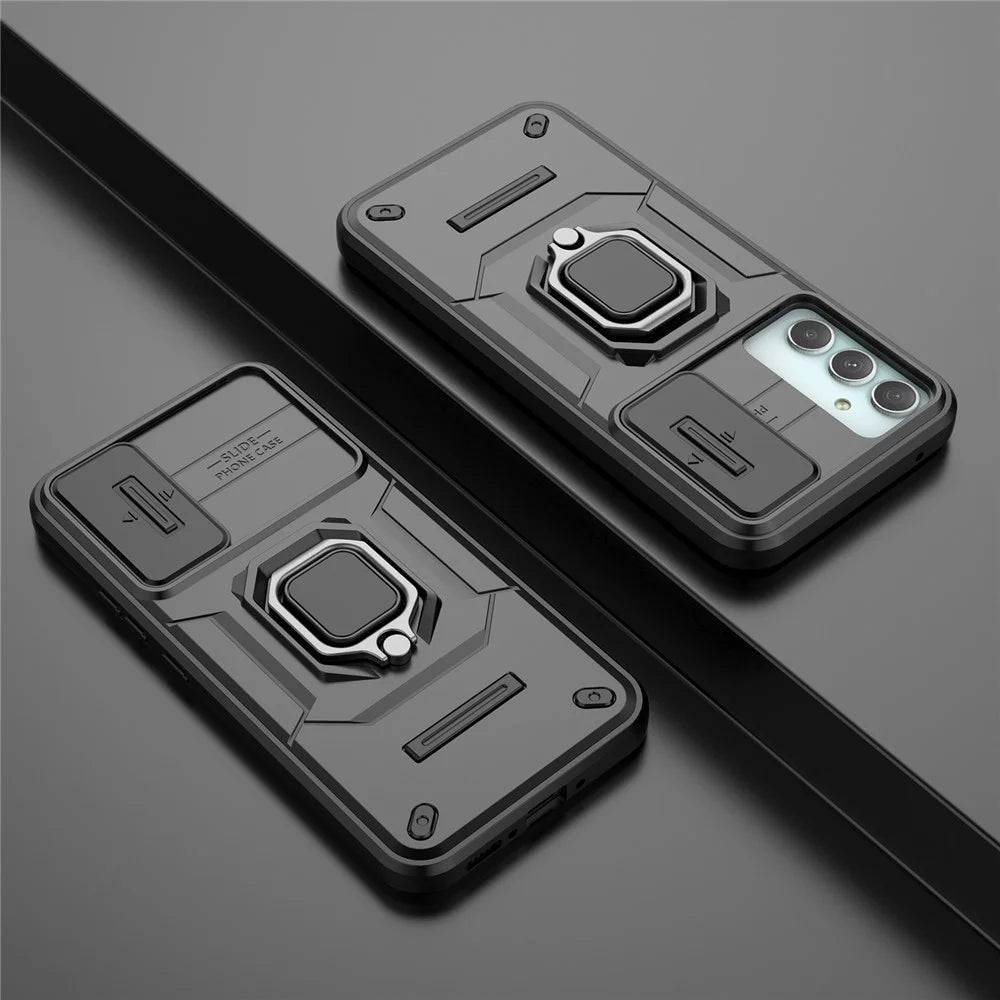 PC+TPU Back Shell for Samsung Galaxy A34 5G , Phone Case Slide Lens Protection Bump Proof Kickstand Cover - Black - 7