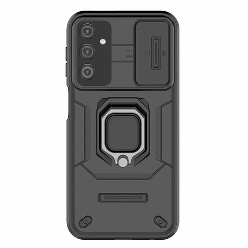 Back Shell for Samsung Galaxy A24 4G (162.1 x 77.6 x 8.3mm) PC+TPU Fall-proof Phone Case Slide Lens Protection Kickstand Cover - Black - 2