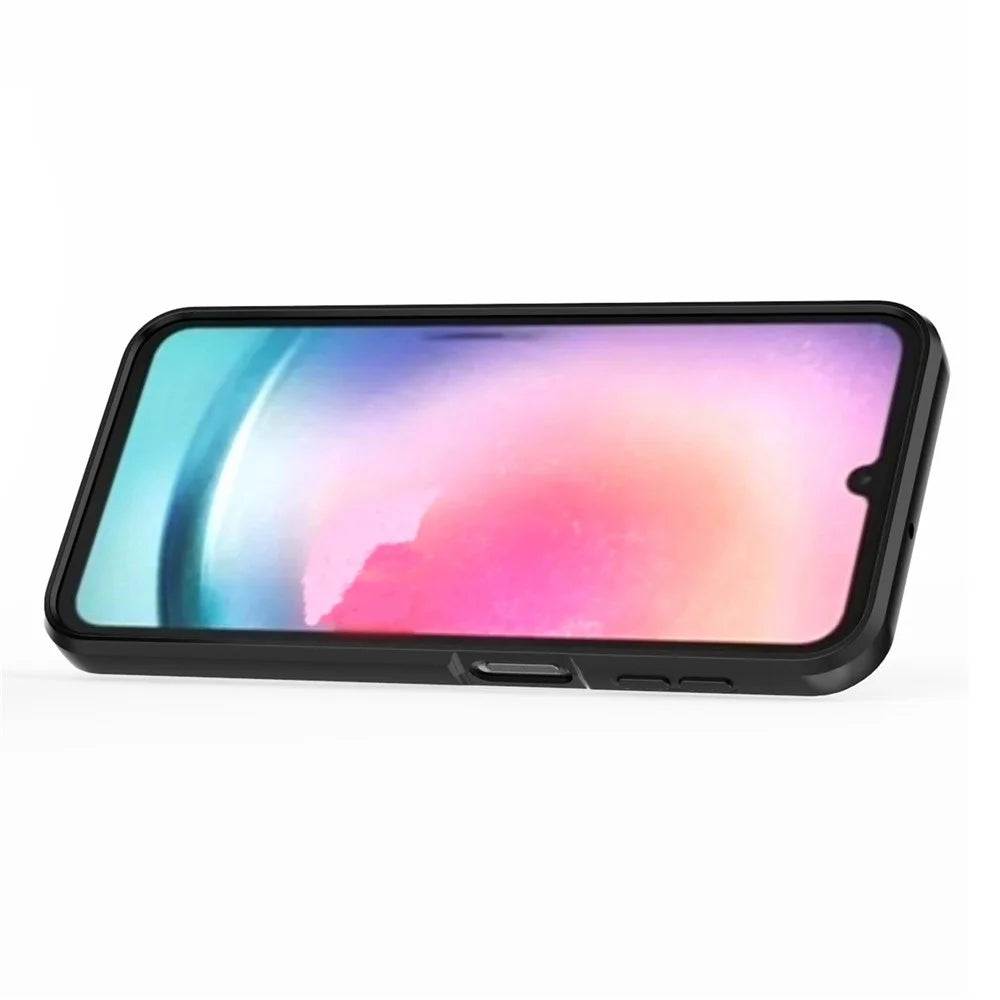 Back Shell for Samsung Galaxy A24 4G (162.1 x 77.6 x 8.3mm) PC+TPU Fall-proof Phone Case Slide Lens Protection Kickstand Cover - Black - 4