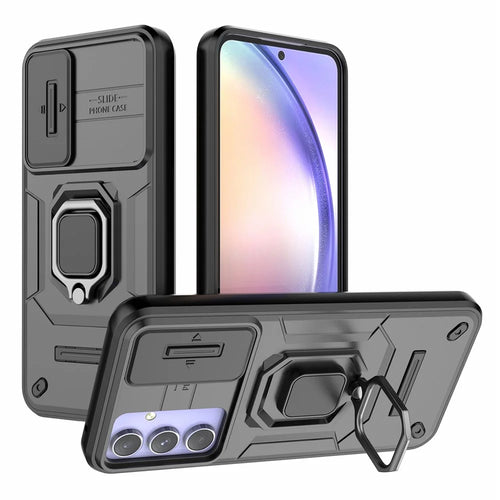 Back Shell for Samsung Galaxy A54 5G PC+TPU Phone Case Slide Lens Protection Cover with Kickstand - Black - 1