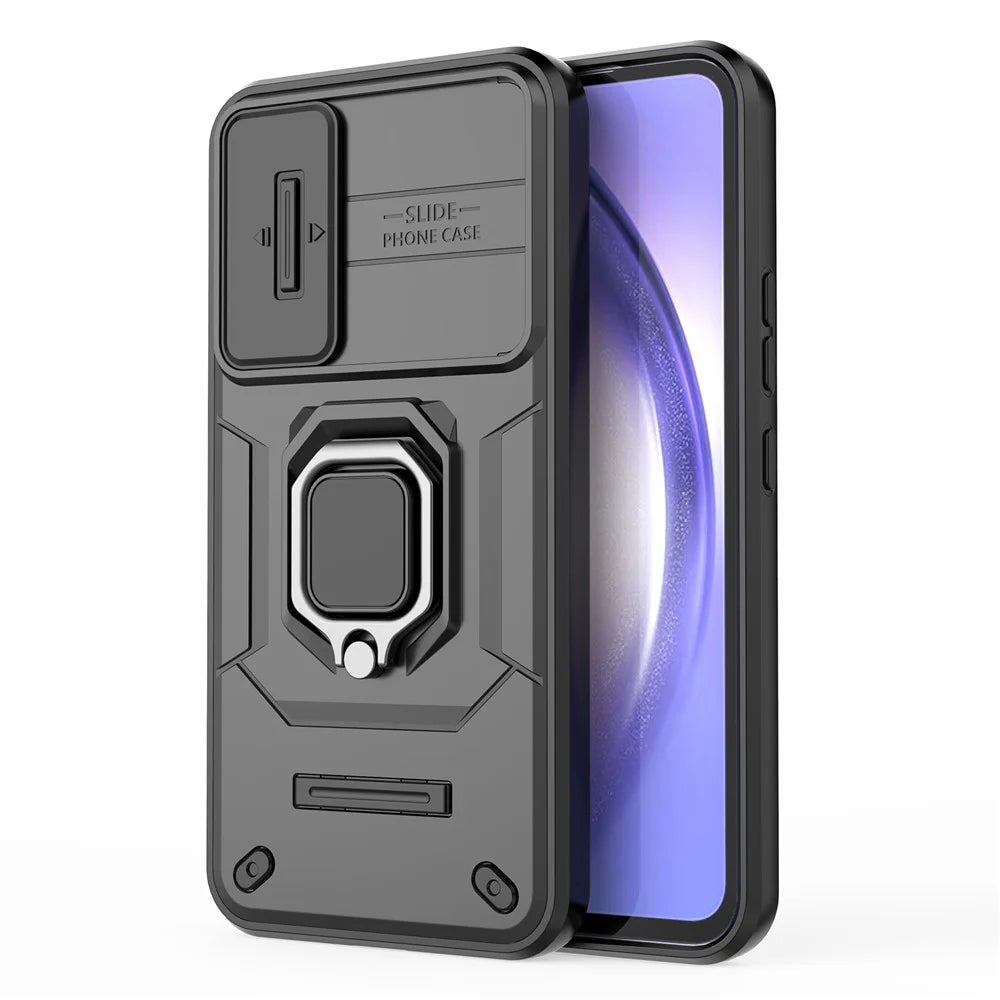 Back Shell for Samsung Galaxy A54 5G PC+TPU Phone Case Slide Lens Protection Cover with Kickstand - Black - 2