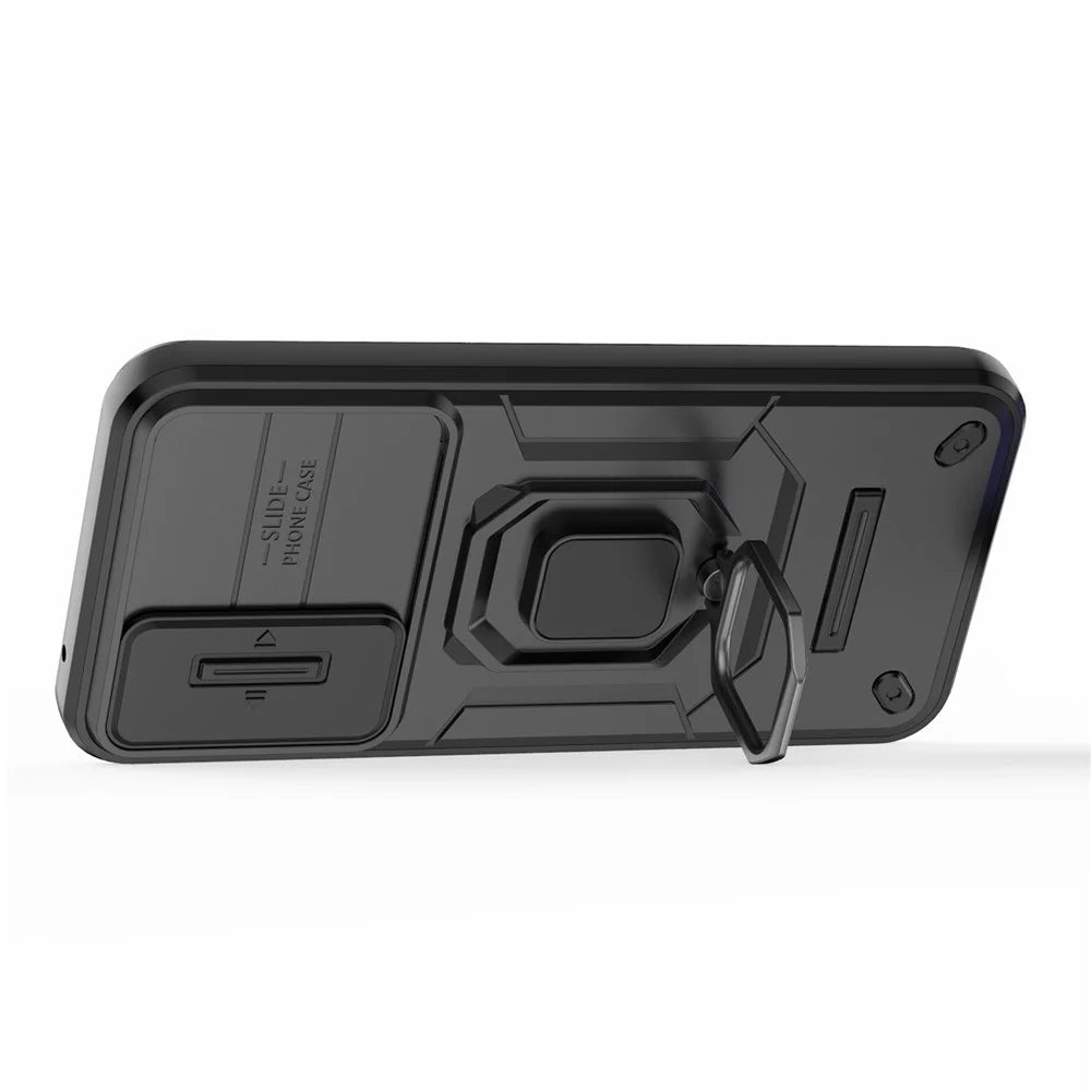 Back Shell for Samsung Galaxy A54 5G PC+TPU Phone Case Slide Lens Protection Cover with Kickstand - Black - 3