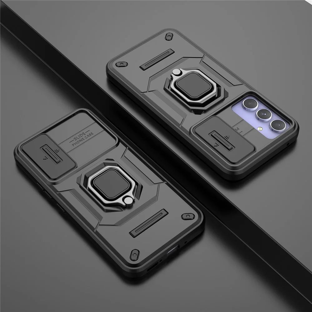 Back Shell for Samsung Galaxy A54 5G PC+TPU Phone Case Slide Lens Protection Cover with Kickstand - Black - 6