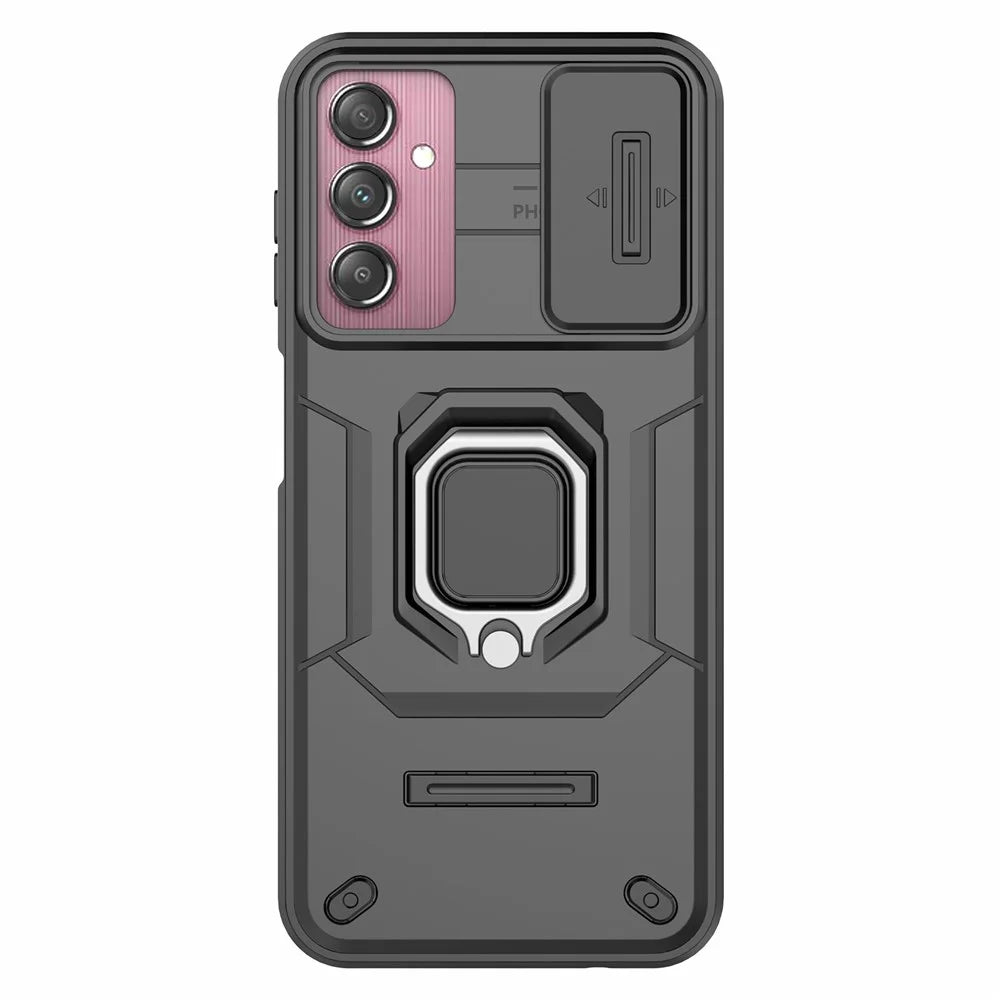 Back Shell for Samsung Galaxy A14 5G / A14 4G PC+TPU Phone Case Slide Lens Protection Kickstand Cover - Black - 2