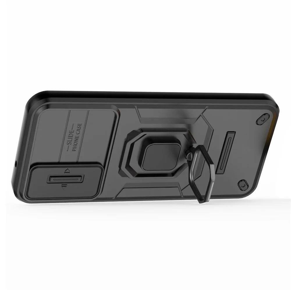 Back Shell for Samsung Galaxy A14 5G / A14 4G PC+TPU Phone Case Slide Lens Protection Kickstand Cover - Black - 4