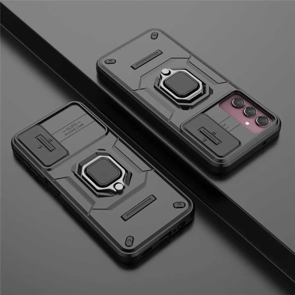 Back Shell for Samsung Galaxy A14 5G / A14 4G PC+TPU Phone Case Slide Lens Protection Kickstand Cover - Black - 7