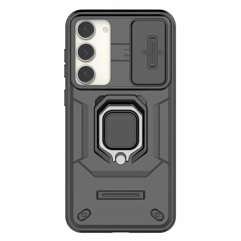 For Samsung Galaxy S23+ Slide Lens Protection PC+TPU Phone Case Protective Cover with Kickstand - Black - 2