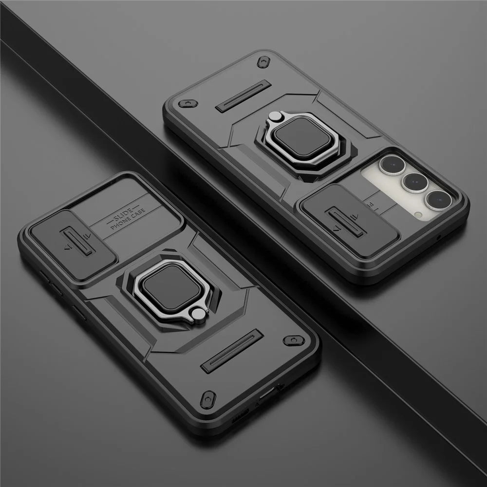 For Samsung Galaxy S23+ Slide Lens Protection PC+TPU Phone Case Protective Cover with Kickstand - Black - 7