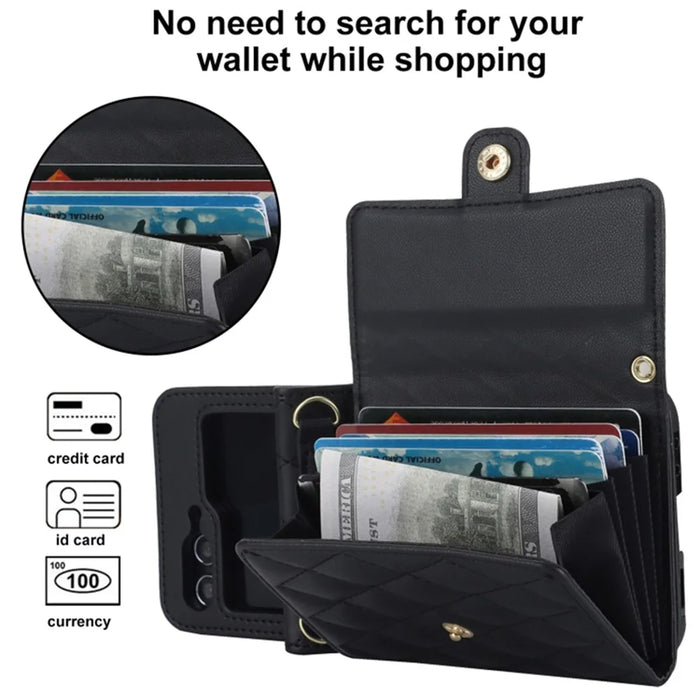 For Samsung Galaxy Z Flip5 5G PU Leather Coated PC Phone Case Card Slots Protective Cover - Black - 2