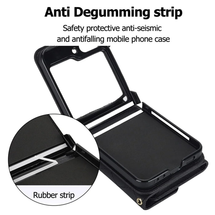 For Samsung Galaxy Z Flip5 5G PU Leather Coated PC Phone Case Card Slots Protective Cover - Black - 4