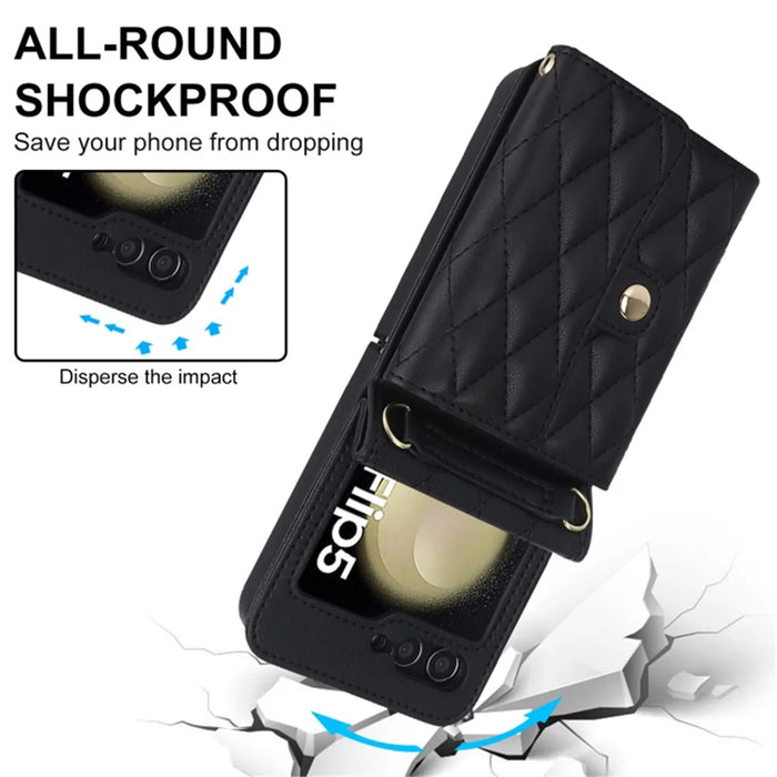 For Samsung Galaxy Z Flip5 5G PU Leather Coated PC Phone Case Card Slots Protective Cover - Black - 5