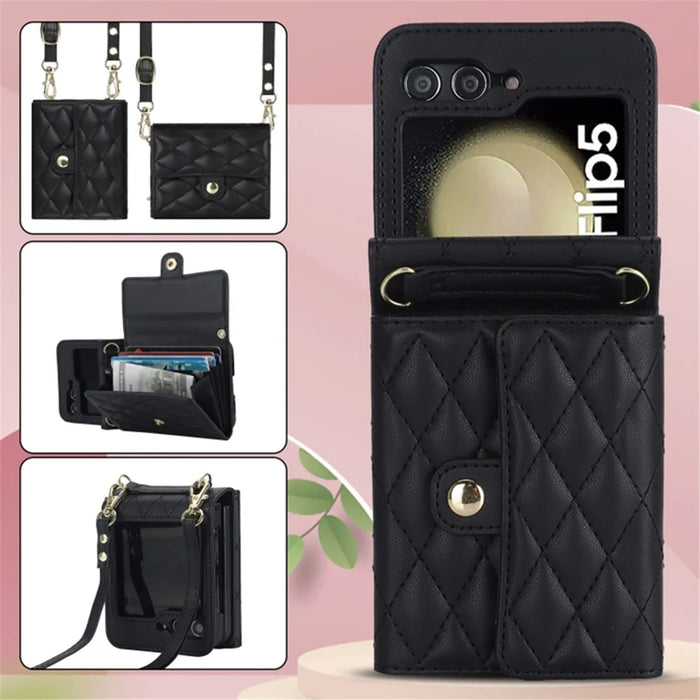 For Samsung Galaxy Z Flip5 5G PU Leather Coated PC Phone Case Card Slots Protective Cover - Black - 7