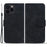For iPhone 15 Pro Max Dustproof Flower Imprint Phone Cover Calf Texture Stand Wallet Leather Case - Black - 1