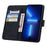 For iPhone 15 Pro Max Dustproof Flower Imprint Phone Cover Calf Texture Stand Wallet Leather Case - Black - 3