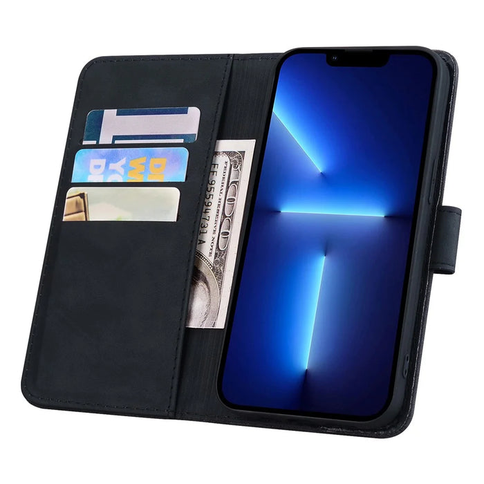 For iPhone 15 Pro Max Dustproof Flower Imprint Phone Cover Calf Texture Stand Wallet Leather Case - Black - 3