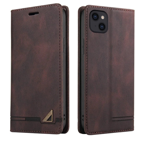 GQ.UTROBE 008 Series For iPhone 15 Phone Case RFID Blocking PU Leather Stand Wallet Skin-touch Feeling Cover - Coffee - 1