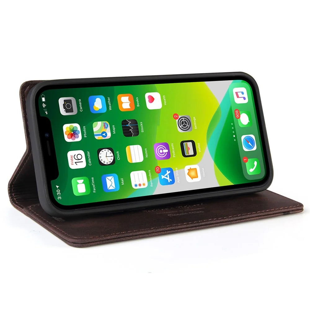 GQ.UTROBE 008 Series For iPhone 15 Phone Case RFID Blocking PU Leather Stand Wallet Skin-touch Feeling Cover - Coffee - 2