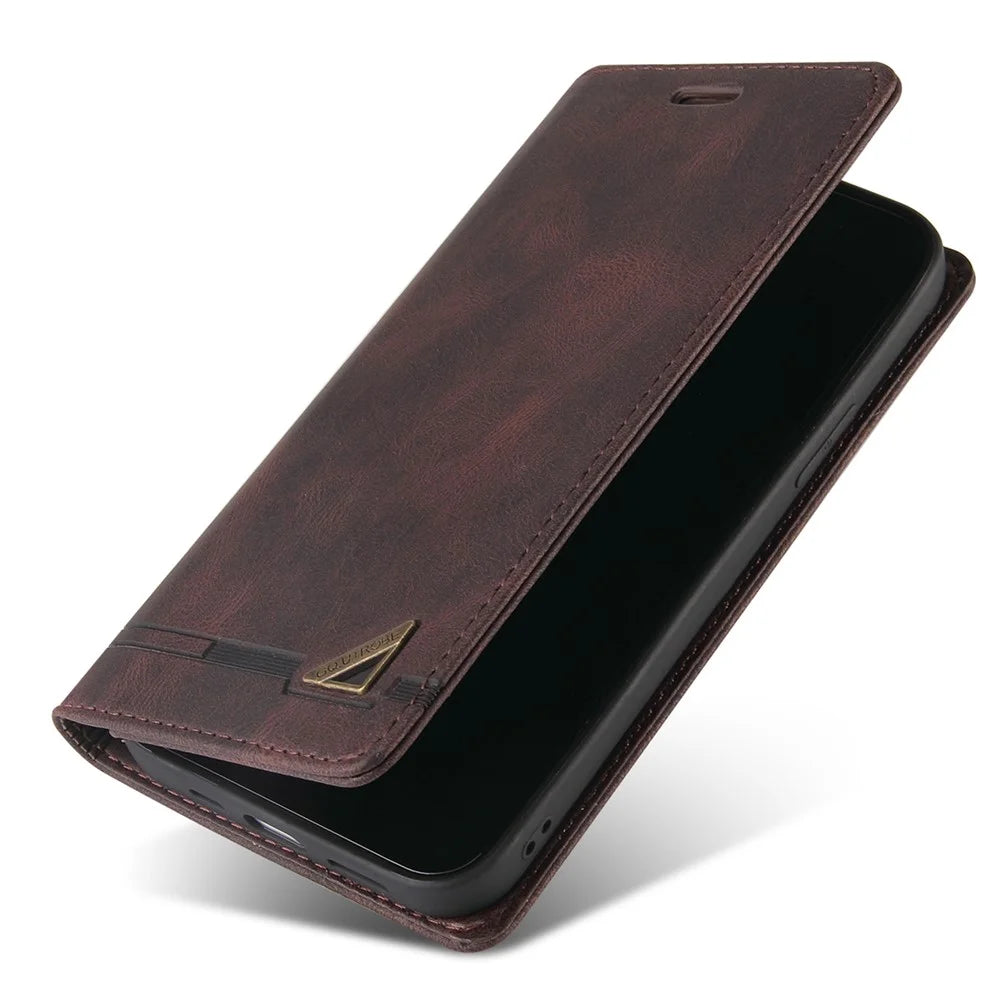 GQ.UTROBE 008 Series For iPhone 15 Phone Case RFID Blocking PU Leather Stand Wallet Skin-touch Feeling Cover - Coffee - 5