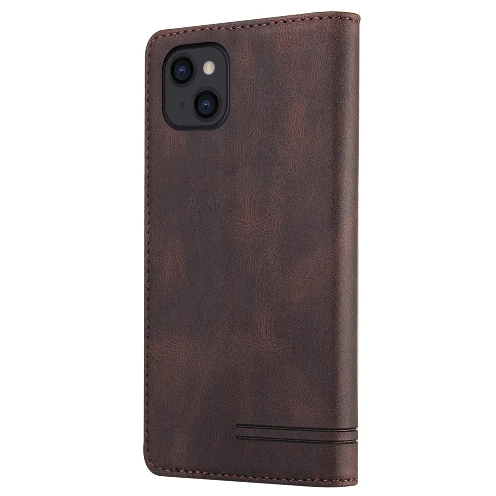 GQ.UTROBE 008 Series For iPhone 15 Phone Case RFID Blocking PU Leather Stand Wallet Skin-touch Feeling Cover - Coffee - 7