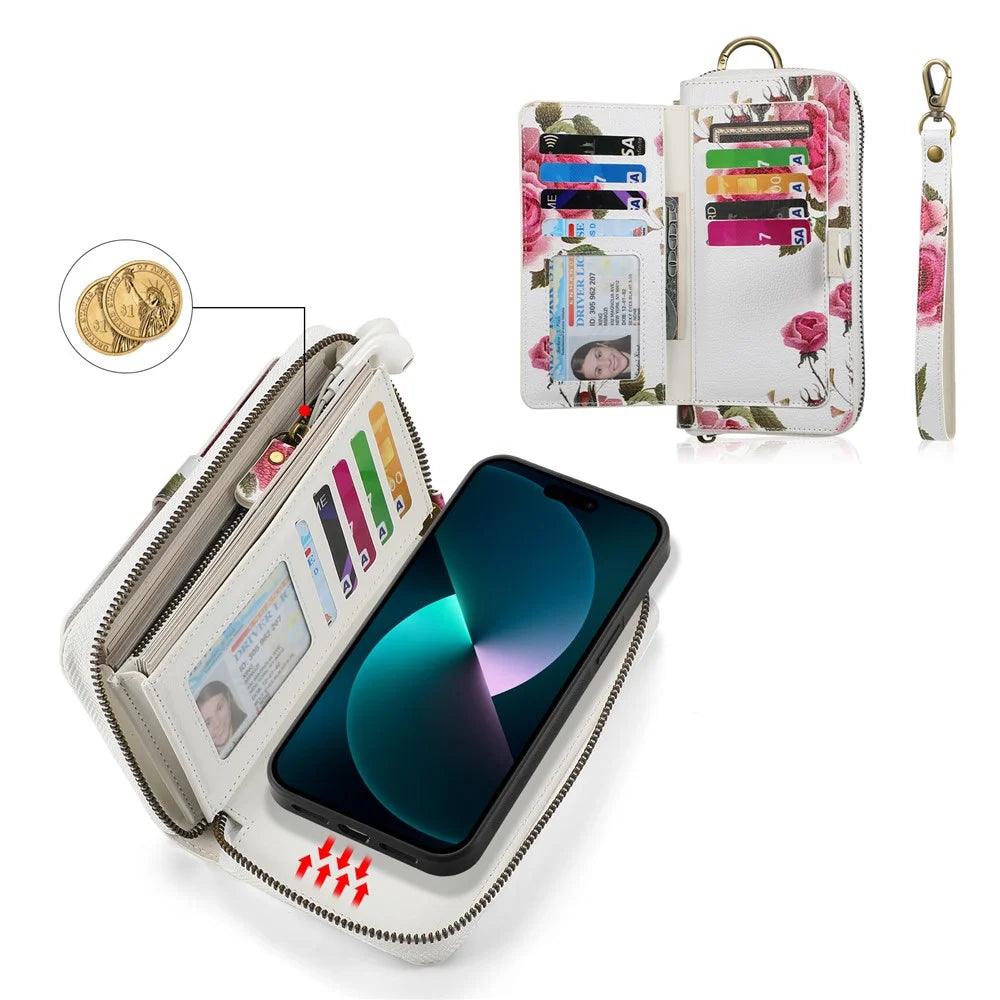 POLA Style 003 TPU+PU Phone Case for iPhone 15 Plus Shockproof Cover Detachable 2-in-1 Wallet Phone Case with Strap - Pink - 7