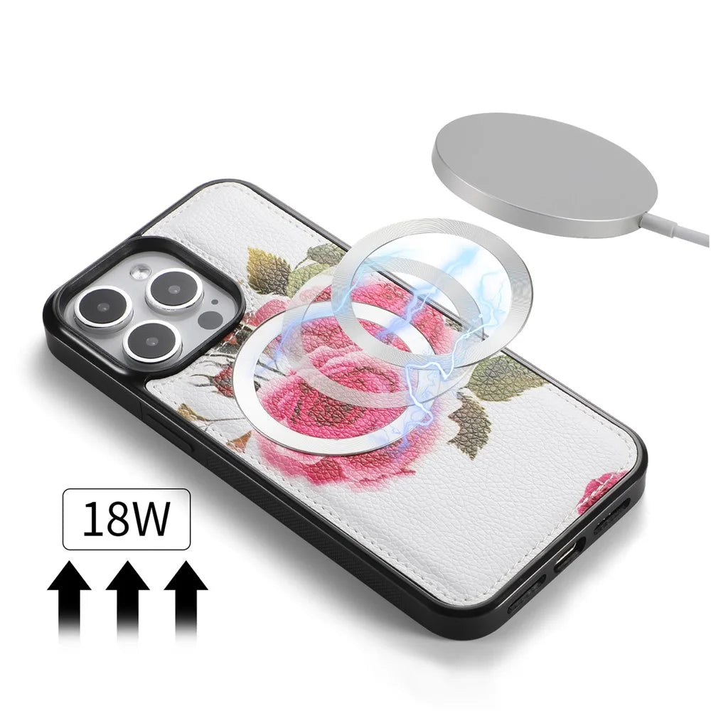 POLA Style 003 Shockproof Case for iPhone 15 Pro Max TPU+PU Flower Printed Detachable 2-in-1 Wallet Phone Cover with Strap - Pink - 5