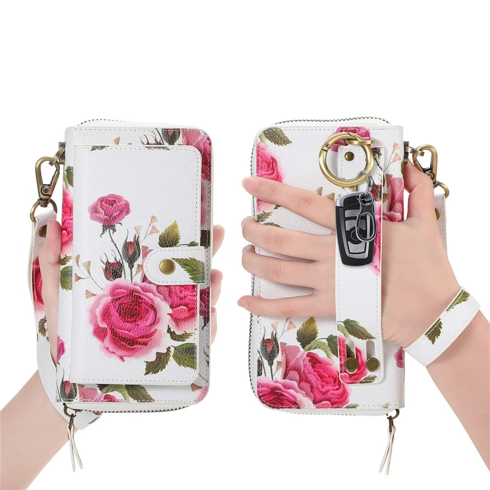 POLA Style 003 Detachable 2-in-1 Phone Case for iPhone 15 TPU+PU Shockproof Case with Wallet, Strap - Pink - 4