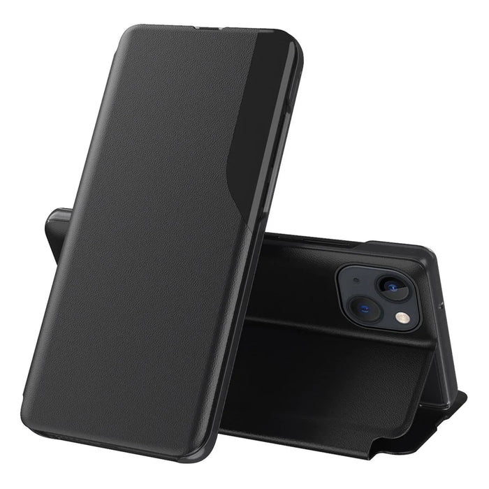 For iPhone 15 Plus Phone Case Folio Flip PU Leather Stand Cover - Black - 1