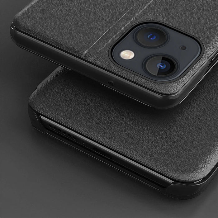 For iPhone 15 Plus Phone Case Folio Flip PU Leather Stand Cover - Black - 5