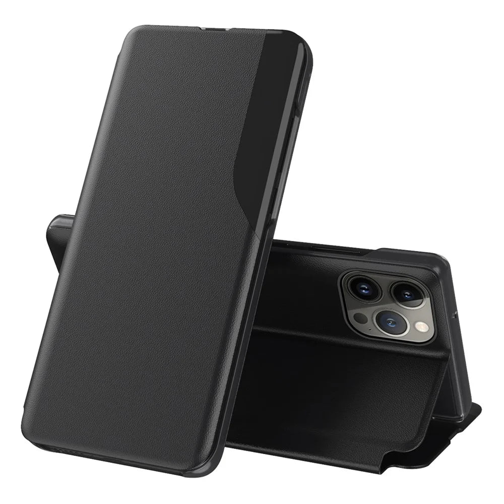 For iPhone 15 Pro Phone Case Folio Flip PU Leather Stand Cover - Black - 1