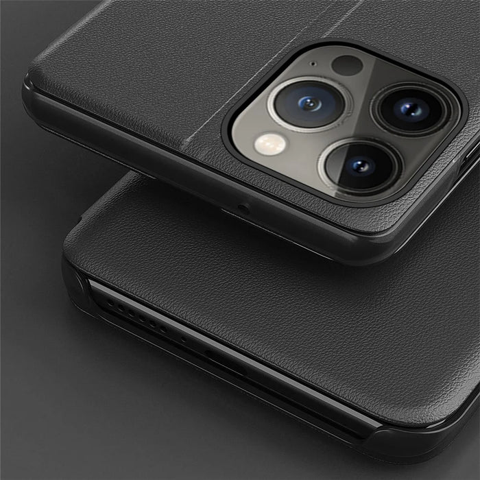 For iPhone 15 Pro Max Phone Case Folio Flip PU Leather Stand Cover - Black - 5